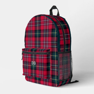 Red Tartan Printed Backpack 