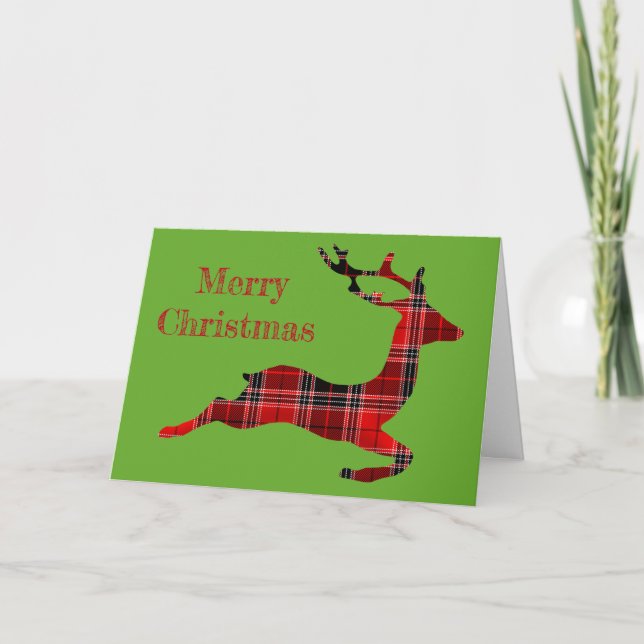Red Tartan reindeer Scottish Christmas Holiday Card (Front)