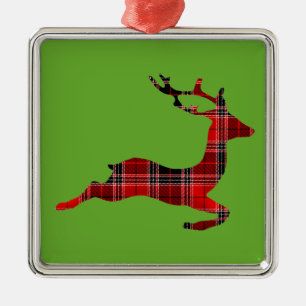 Red Tartan reindeer Scottish Christmas Metal Tree Decoration