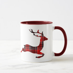 Red Tartan reindeer Scottish Christmas Mug