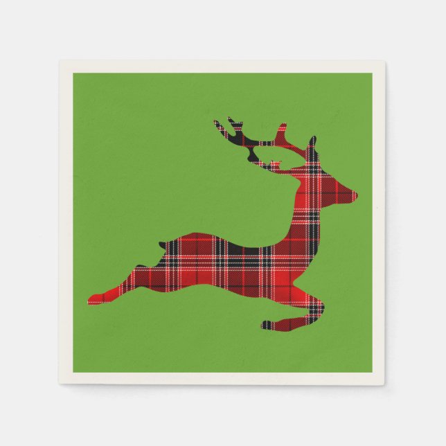 Red Tartan reindeer Scottish Christmas Napkin (Front)