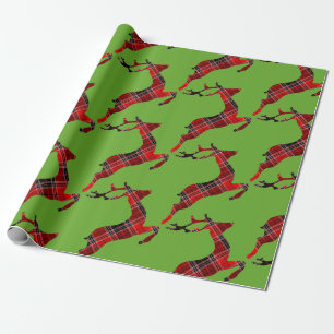 Red Tartan reindeer Scottish Christmas Wrapping Paper