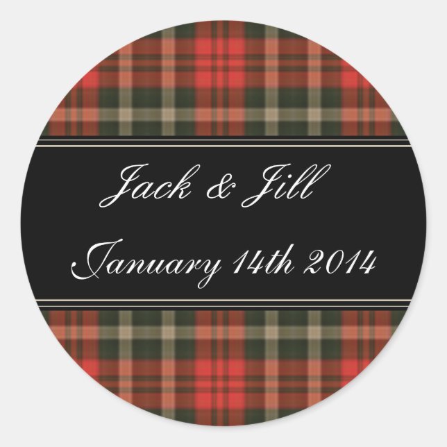 Red Tartan Scottish Wedding dates stickers (Front)