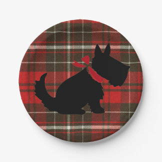 Red Tartan Scotty Dog Cute Traditional Paper Plate