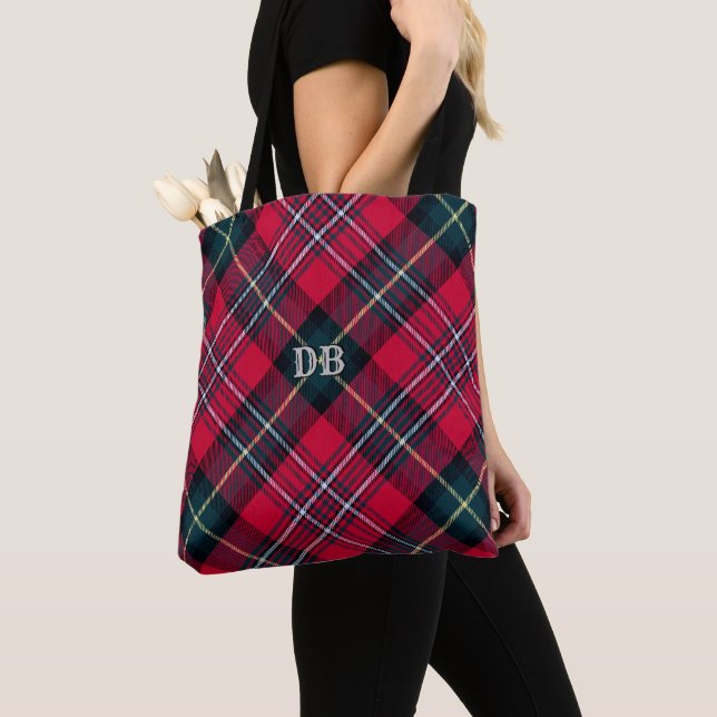 Red Tartan w/out your Initial(s)  Tote Bag (Close Up)