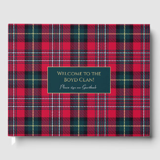 Red Tartan with customisable text  Guest Book