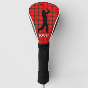 Red Tartan with Golfer Monogrammed Golf Head Cover