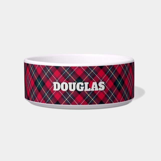Red Tartan with (or without) Dog's Name Bowl (Front)