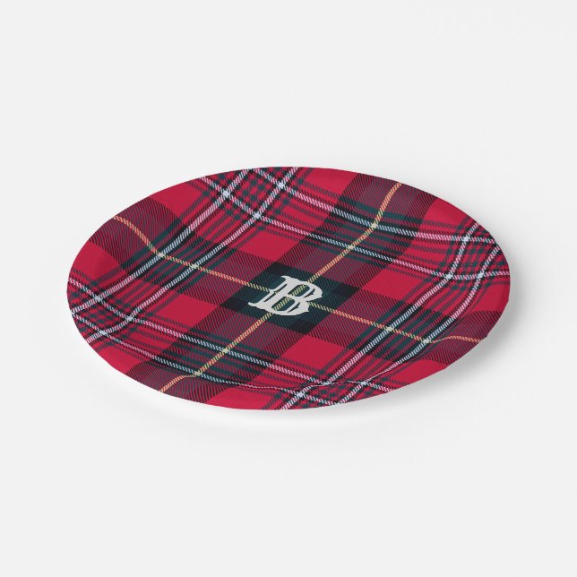 Red Tartan with (or without) Monogram Paper Plate (Angled)