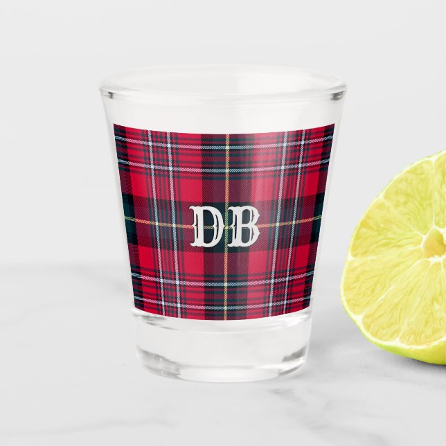 Red Tartan with (or without) your Initials or Name Shot Glass (Front)