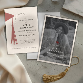 Red Tassel Senior Photo High School Graduation  Invitation