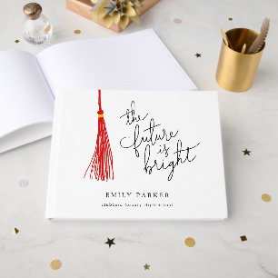 Red Tassel The Future Is Bright Graduation Guest Book