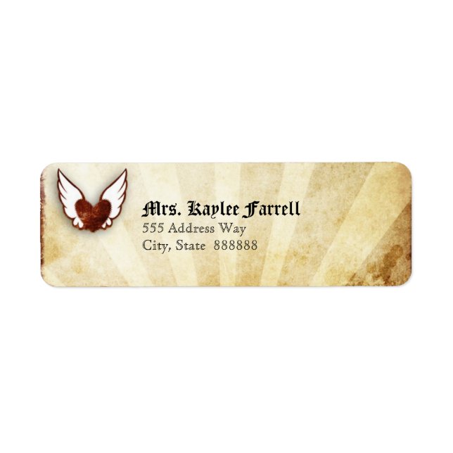 Red Tattoo Winged Heart Address Label (Front)