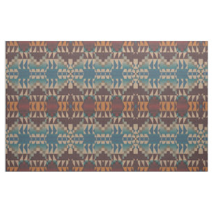 Red Taupe Brown Teal Blue Orange Ethnic Look Fabric