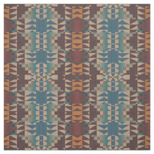 Red Taupe Brown Teal Blue Orange Ethnic Look Fabric