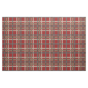 Red Taupe Brown Teal Blue Tartan Squares Pattern Fabric