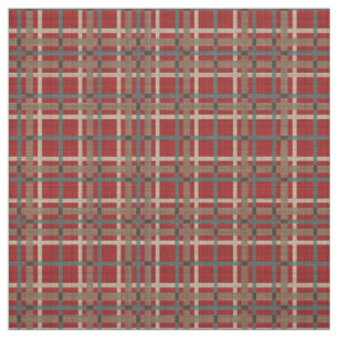 Red Taupe Brown Teal Blue Tartan Squares Pattern Fabric