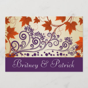 Red Taupe Purple Fall Leaves Wedding Invitations
