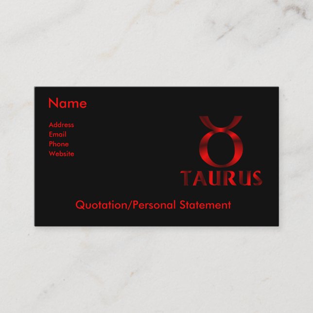 Red Taurus Horoscope Symbol Business Card (Front)