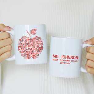 Red Teacher Appreciation Typography Apple Coffee Mug