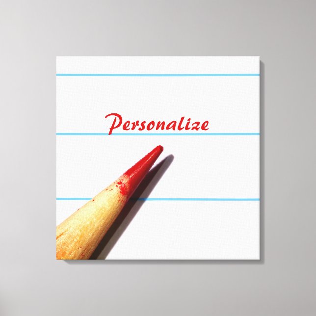 Red Teacher Pencil On Lined Paper With Name Canvas Print (Front)