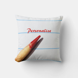Red Teacher Pencil On Lined Paper With Name Cushion