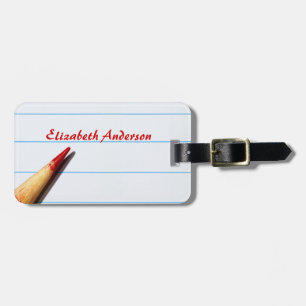 Red Teacher Pencil On Lined Paper With Name Luggage Tag