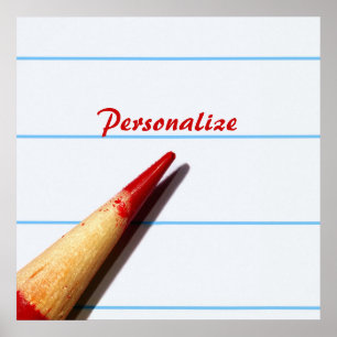 Red Teacher Pencil On Lined Paper With Name Poster
