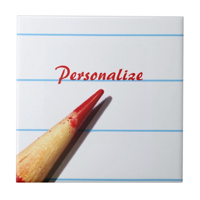 Red Teacher Pencil On Lined Paper With Name Tile (Front)