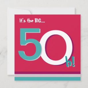Red & Teal 50th Big 5-Oh! Fiftieth Birthday Party Invitation