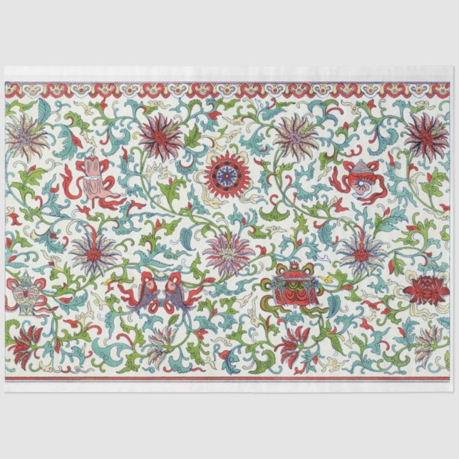 Red, teal and purple floral decoupage tissue paper (Front)