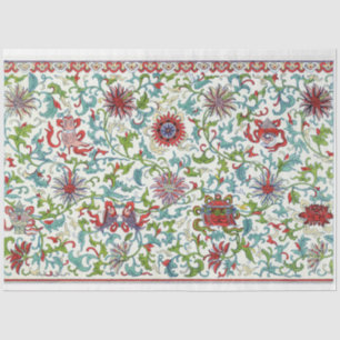 Red, teal and purple floral decoupage tissue tissue paper