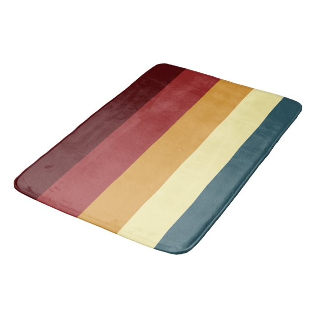 Red, teal and yellow stripes bath mat (Angled)