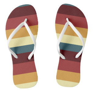 Red, teal and yellow stripes flip flops