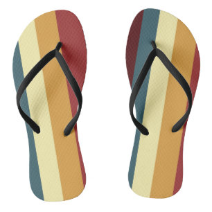 Red, teal and yellow stripes flip flops