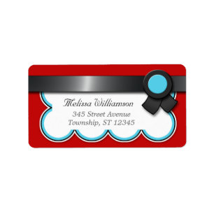 Red & Teal, Black Ribbon Address Labels