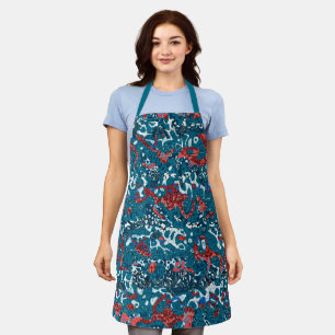 Red Teal Black White Spotted Graphic Abstraction Apron