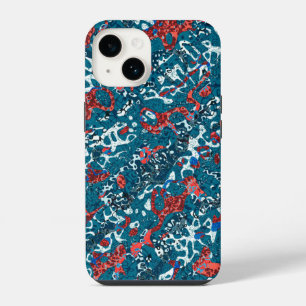 Red Teal Black White Spotted Graphic Abstraction iPhone 14 Case