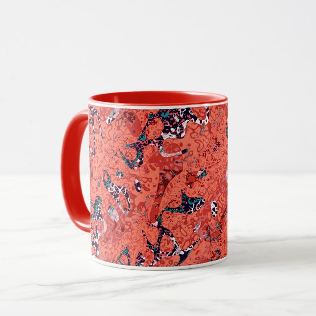 Red Teal Black White Spotted Graphic Abstraction Mug (Front Left)