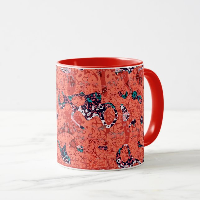 Red Teal Black White Spotted Graphic Abstraction Mug (Front Right)
