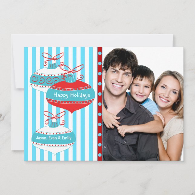 Red Teal Blue Photo Christmas Card (Front)