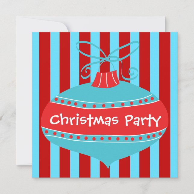 Red Teal Blue Retro Christmas Party Invitation (Front)