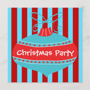 Red Teal Blue Retro Christmas Party Invitation
