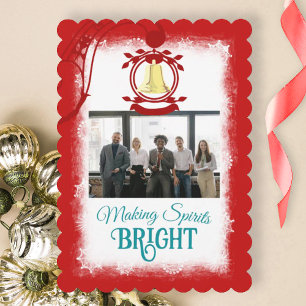 Red, Teal Blue Script Company Logo Christmas Photo Holiday Card