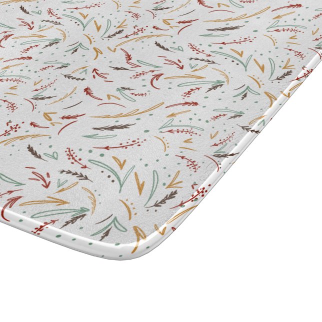 Red Teal & Brown Leaves and Berry Holiday Cutting Board (Corner)