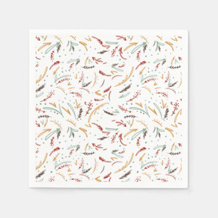 Red Teal & Brown Leaves and Berry Holiday Napkin
