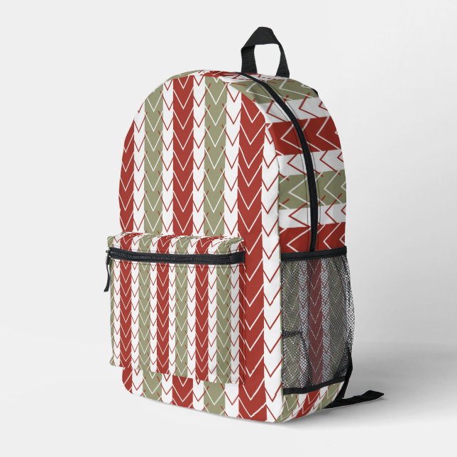 Red Teal Chevron Stripe Pattern Printed Backpack (Back Corner Right)