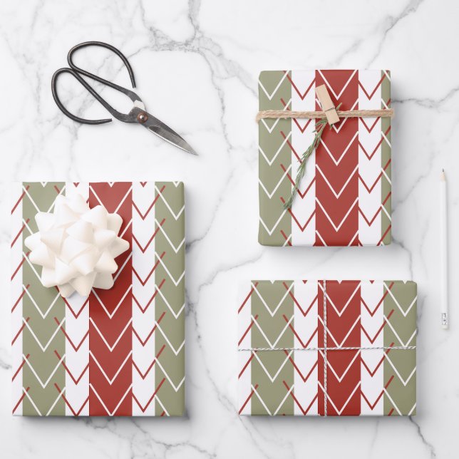Red Teal Chevron Stripe Pattern Wrapping Paper Sheet (Front)