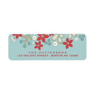 Red   Teal Christmas Poinsettia Address Label