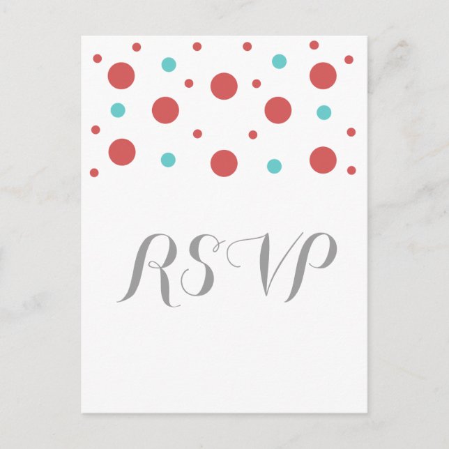 Red Teal Confetti Response Postcard (Front)